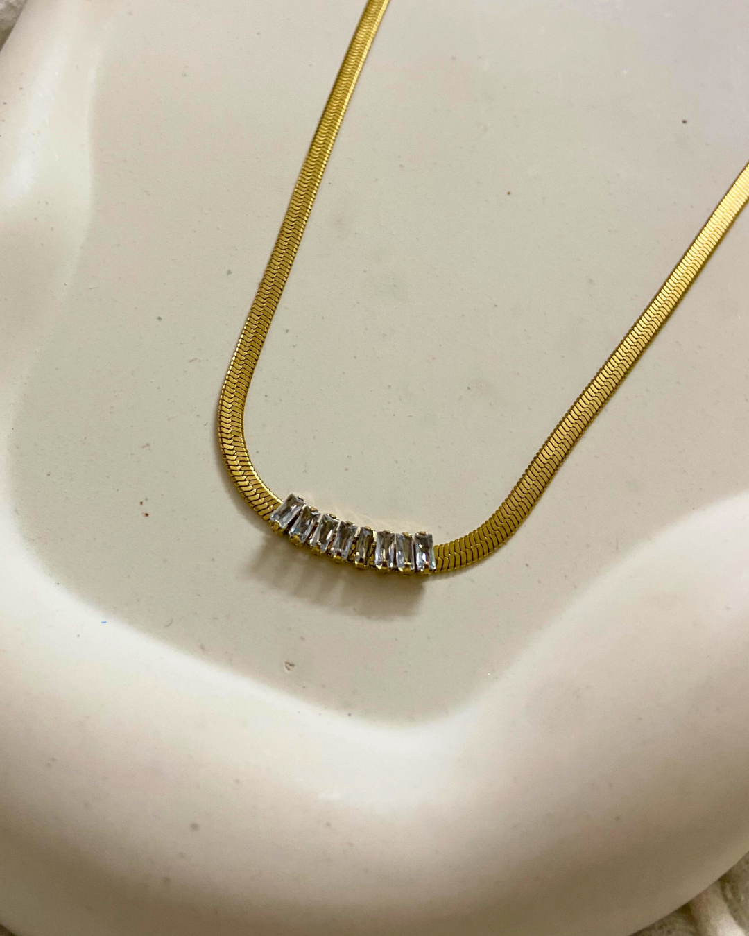 Baguette Crystal Necklace 18K Gold Plated