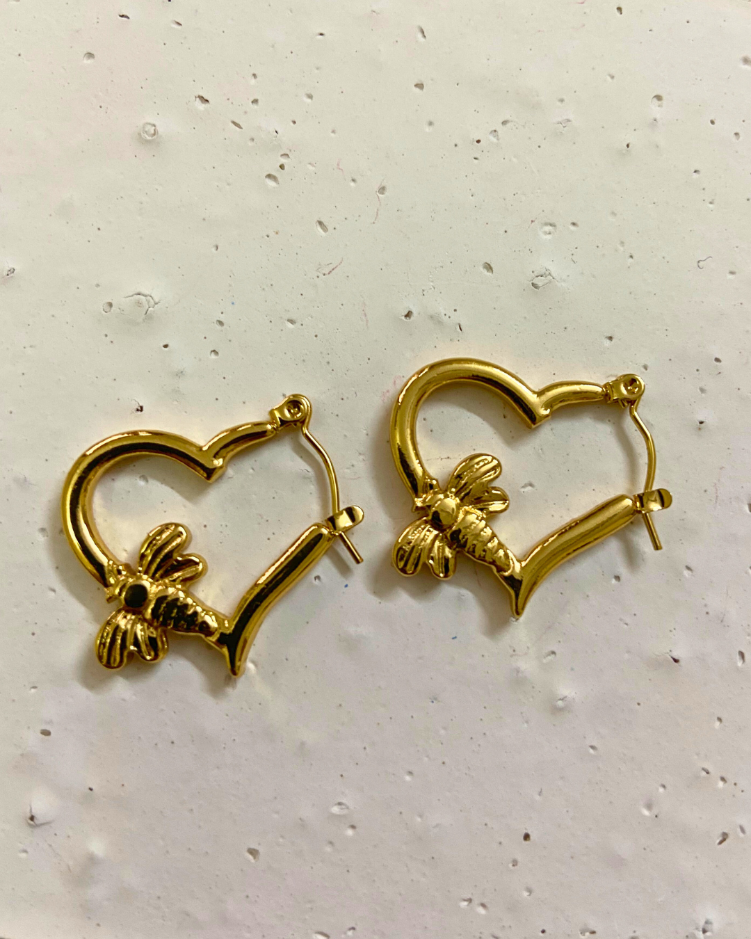 Bee Heart Hoops- 18K Gold Plated