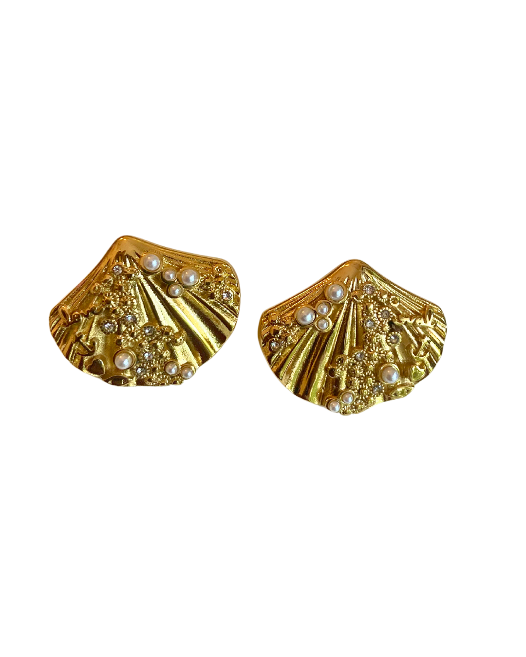 Pearl Studded Shell Earrings 18K Gold Plated