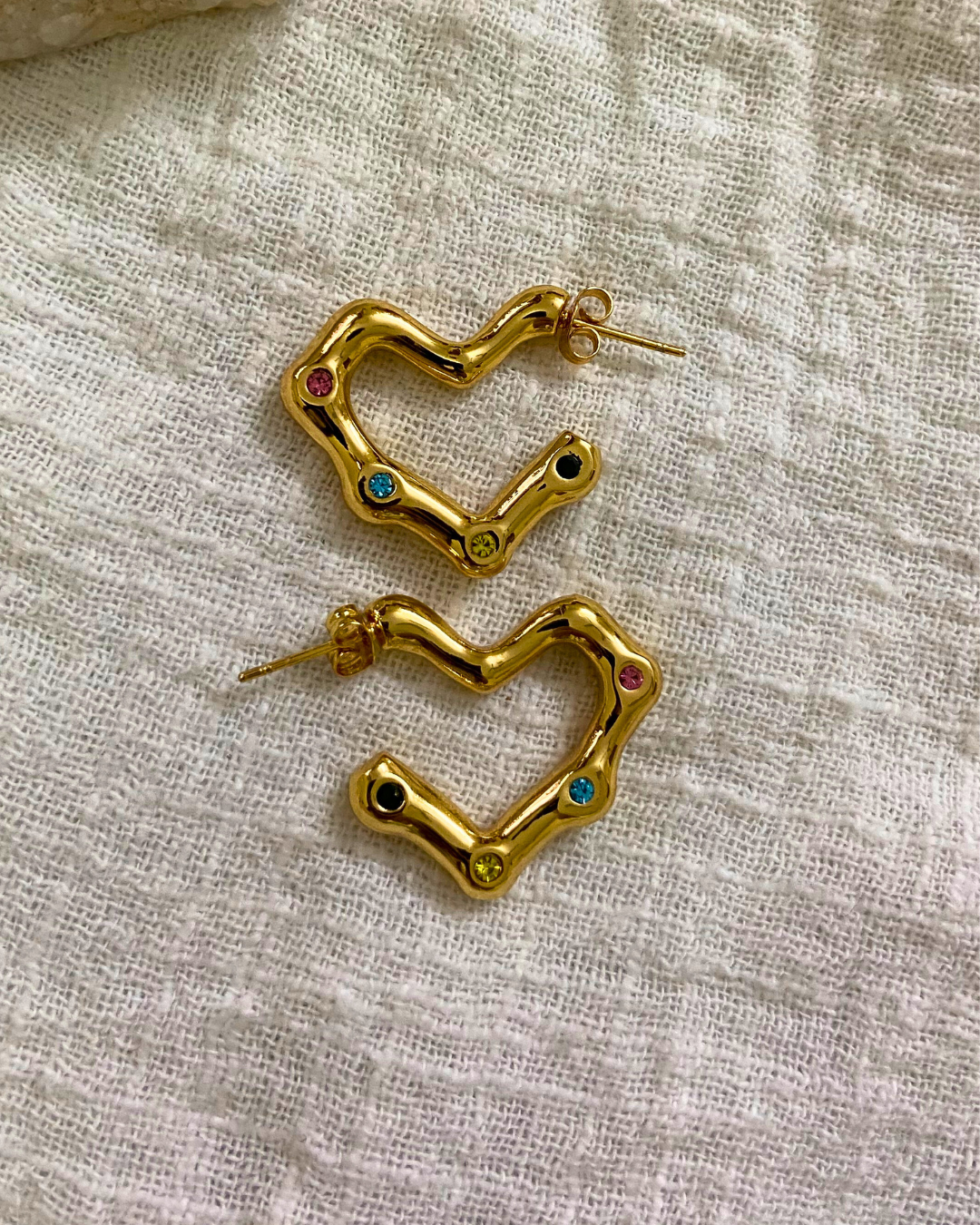 Multi Studded Heart Hoops 18K Gold Plated