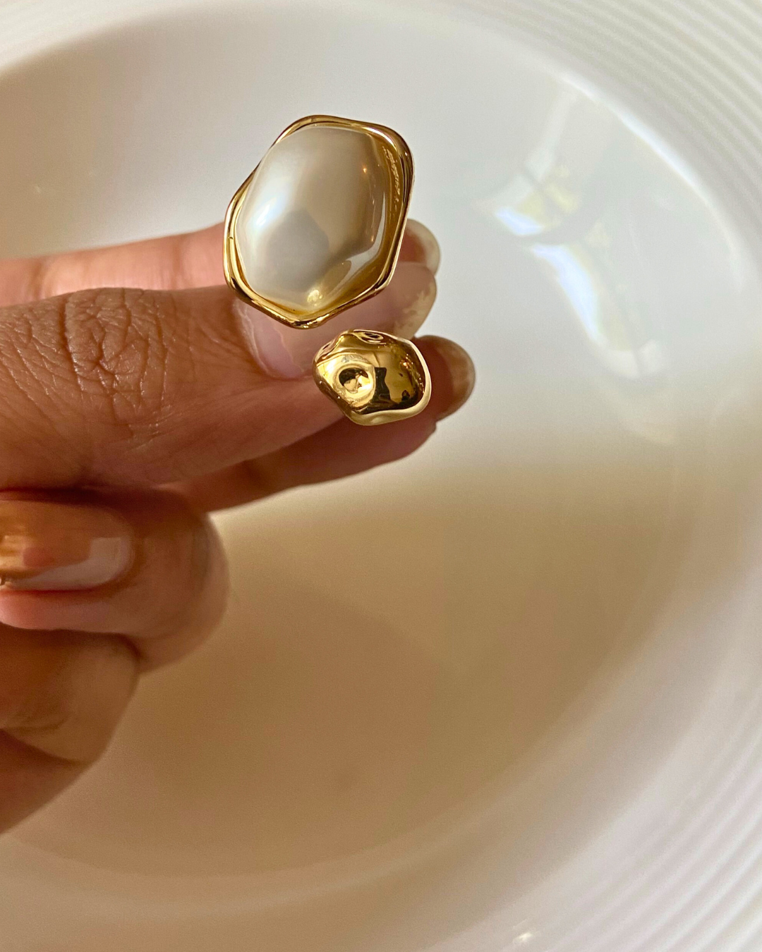 Cosmo Pearl Ring (Adjustable)- 18K Gold Plated
