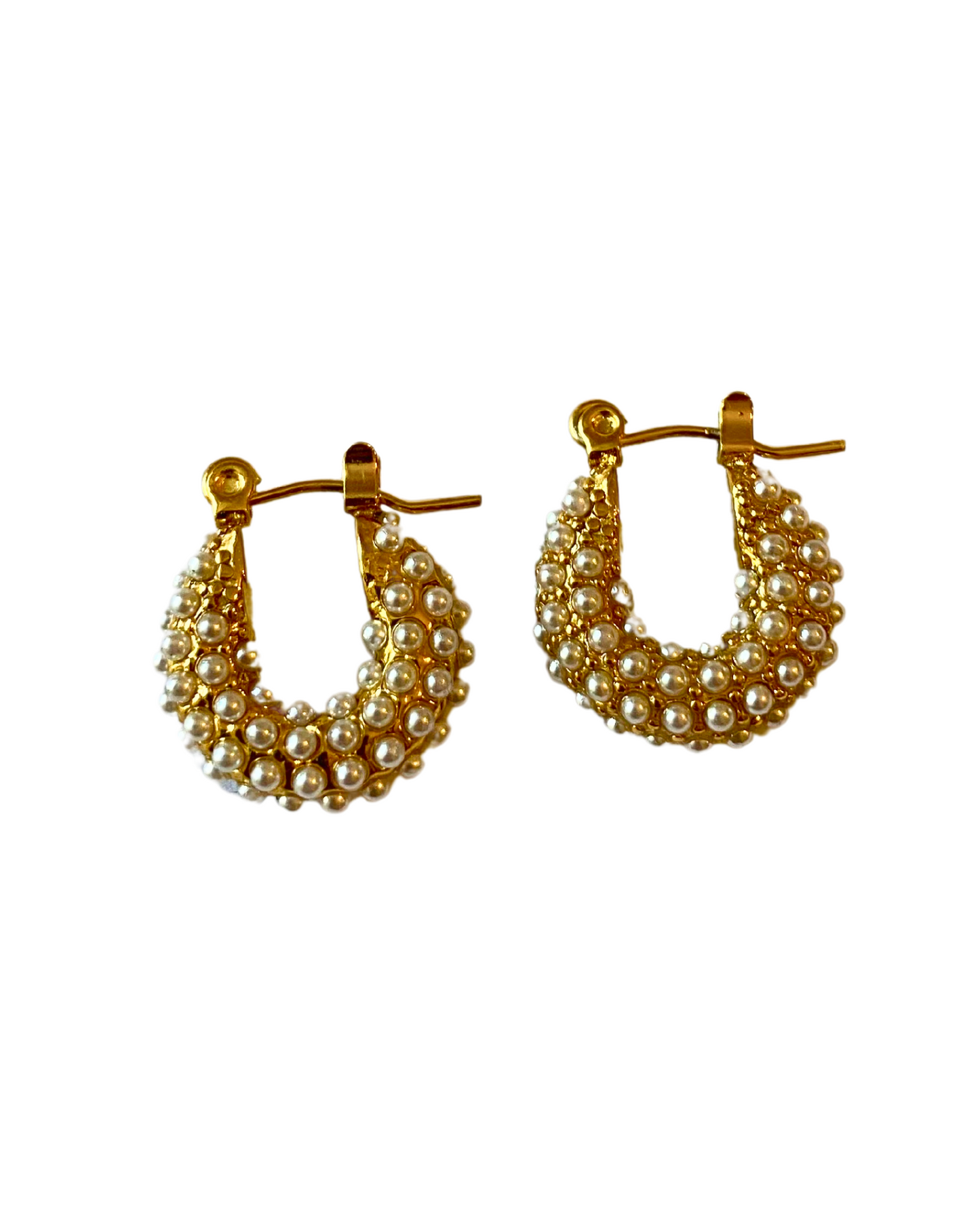Pearl Embedded Hoops 18K Gold Plated