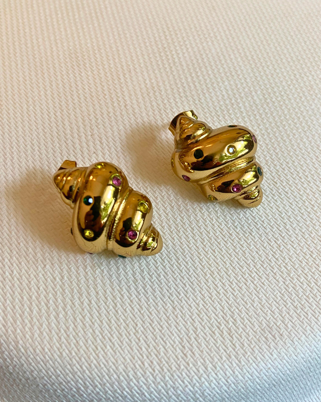 Studded Croissant Earrings 18K Gold Plated