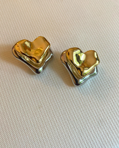 Dual Toned Adjustable Heart Studs 18K Gold Plated