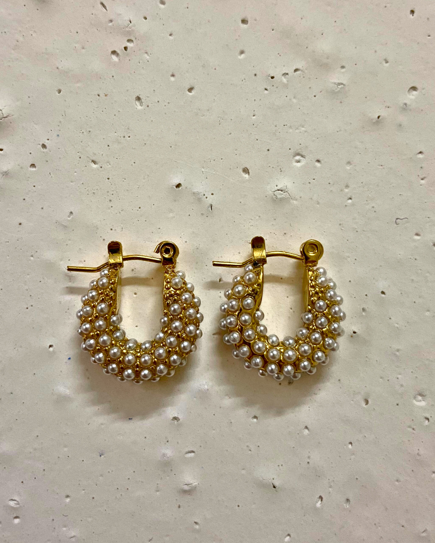 Pearl Embedded Hoops 18K Gold Plated