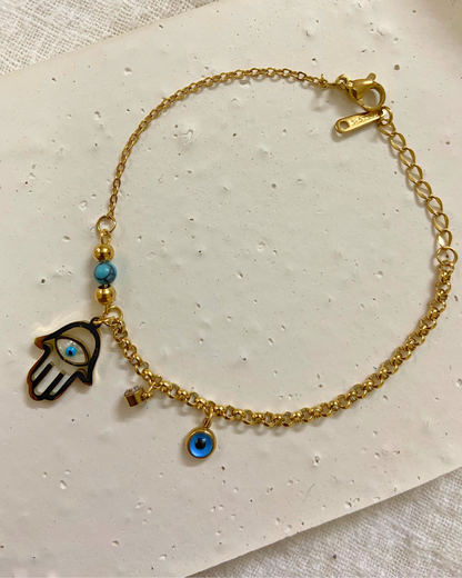 Hamsa Evil Eye Bracelet 18K Gold Plated