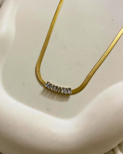 Baguette Crystal Necklace 18K Gold Plated