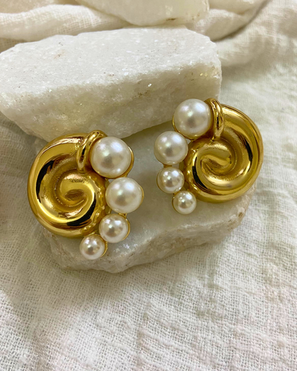 Pearl Spiral Earrings 18K Gold Plated