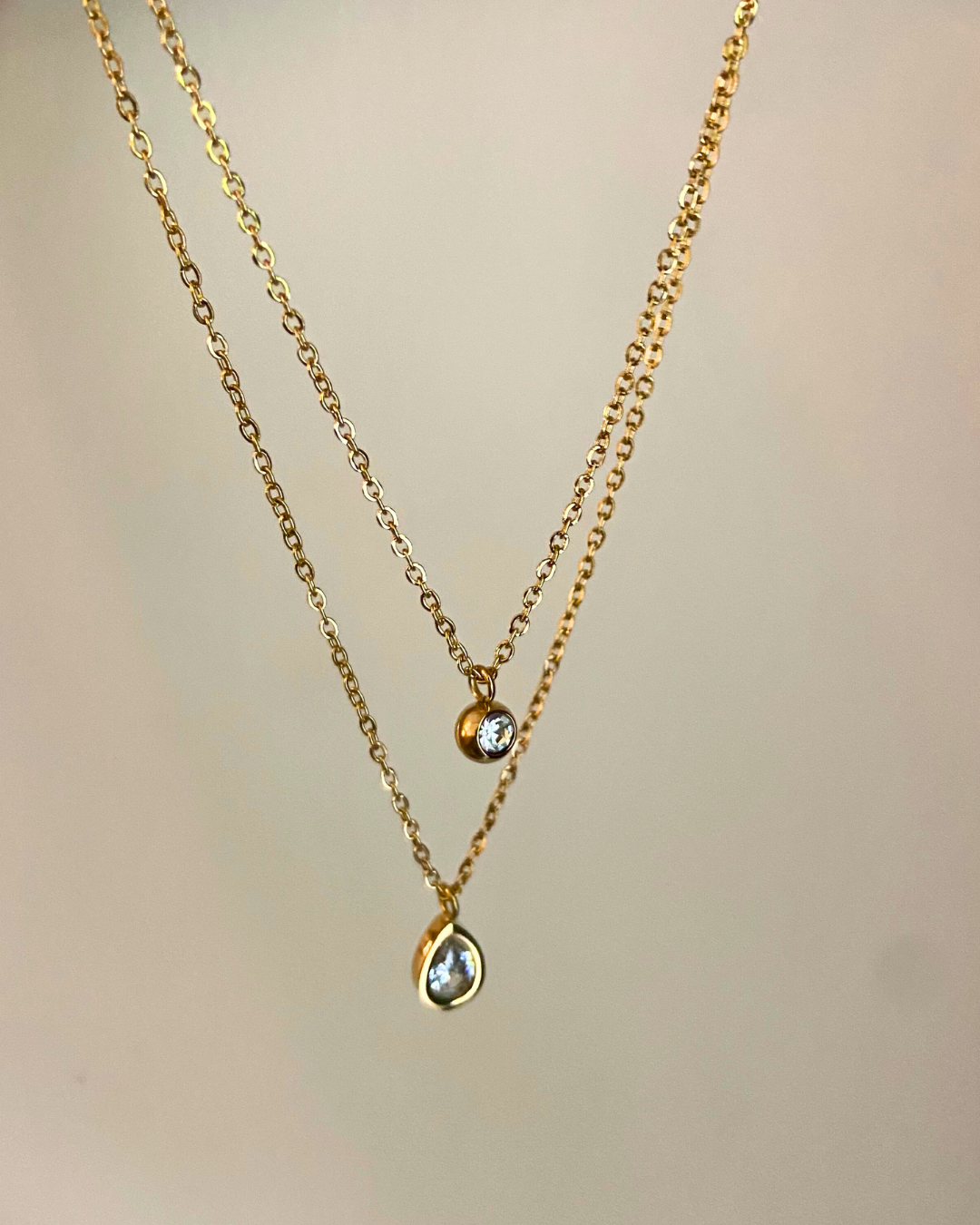 Minimal Solitaire Layered Necklace- 18K Gold Plated