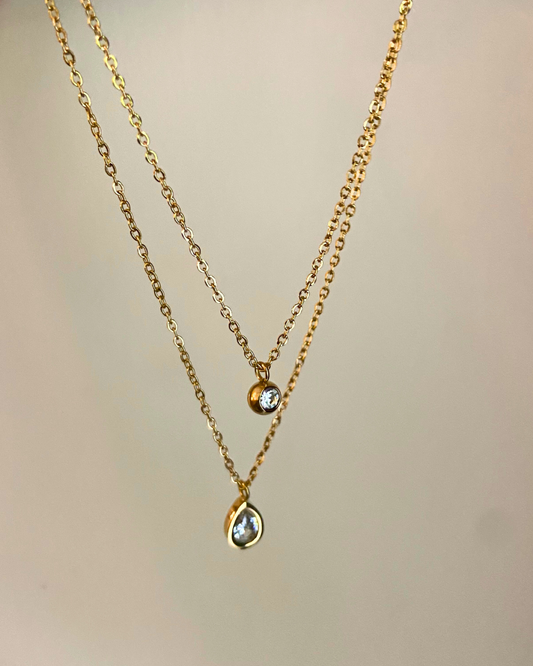 Minimal Solitaire Layered Necklace- 18K Gold Plated