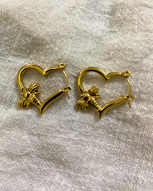 Bee Heart Hoops- 18K Gold Plated