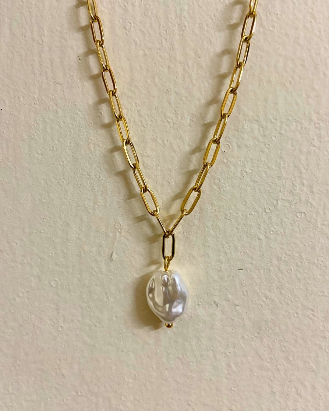 Pearl Paperclip Necklace- 18K Gold Plated