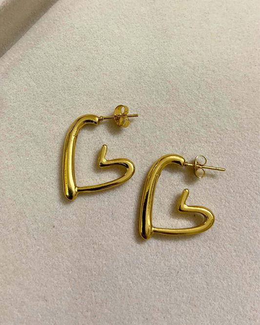 Open Heart Hoops- 18K Gold Plated