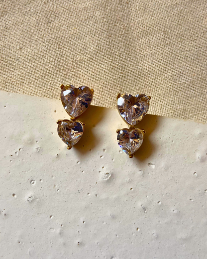 Duo Heart Solitaire Earrings