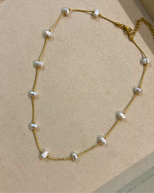 Pearl String Necklace- 18K Gold Plated