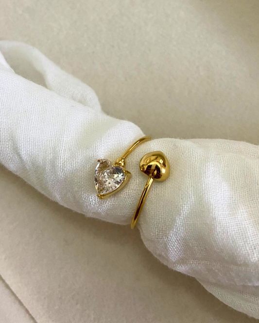 Minimal Heart Duo Ring- Adjustable