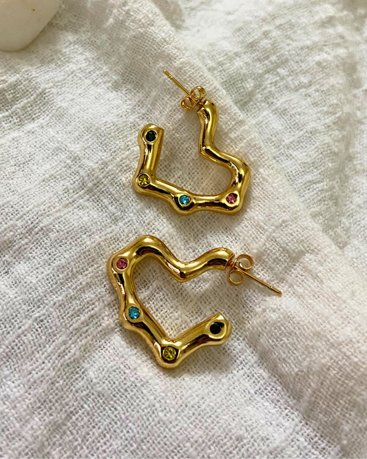 Multi Studded Heart Hoops 18K Gold Plated