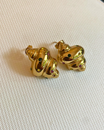 Studded Croissant Earrings 18K Gold Plated