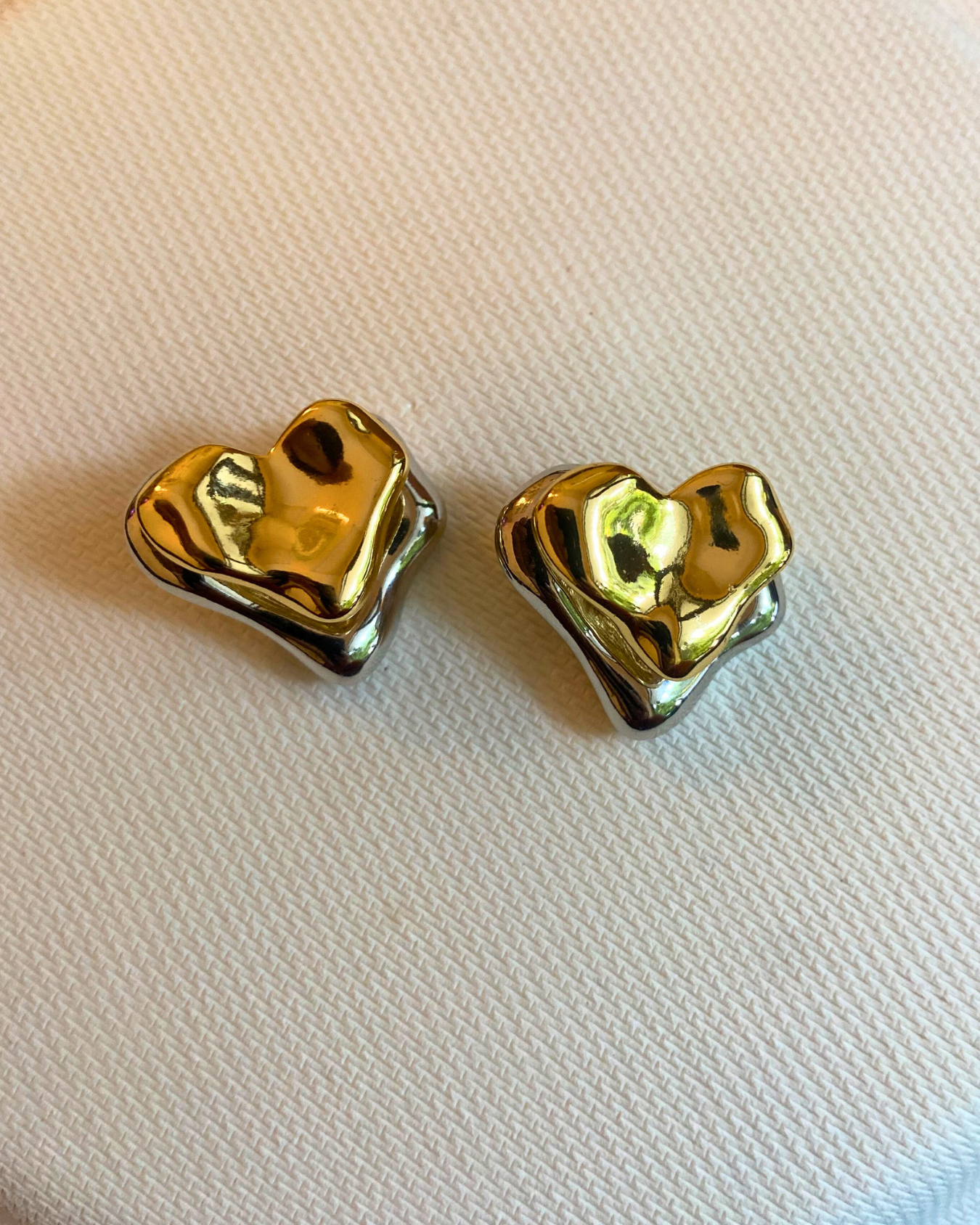 Dual Toned Adjustable Heart Studs 18K Gold Plated