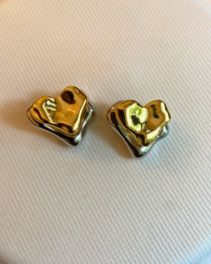 Dual Toned Adjustable Heart Studs 18K Gold Plated