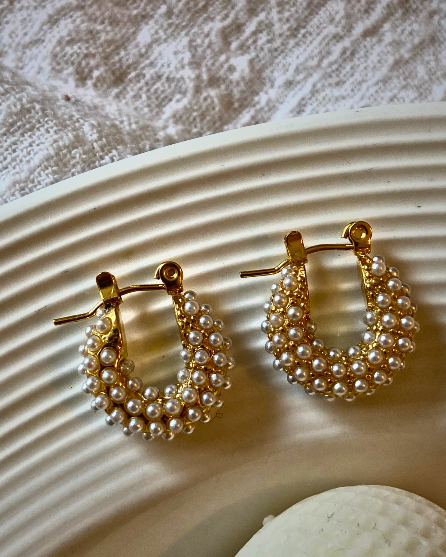 Pearl Embedded Hoops 18K Gold Plated