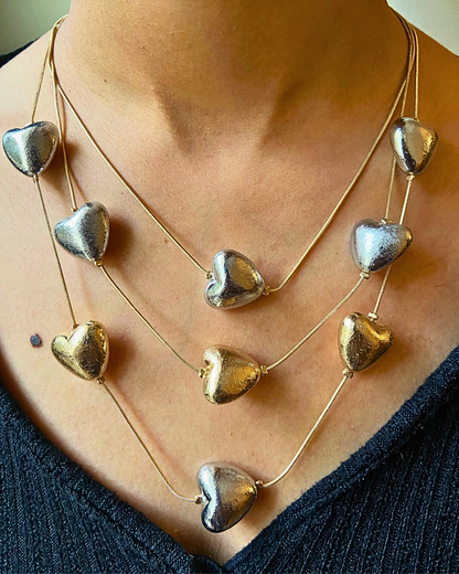 Silver & Gold Heart  Link Necklace