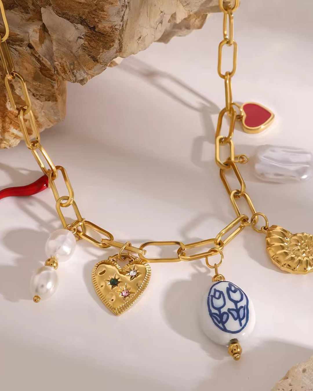 Bloom and Breeze Charm Necklace- 18K Gold Plated