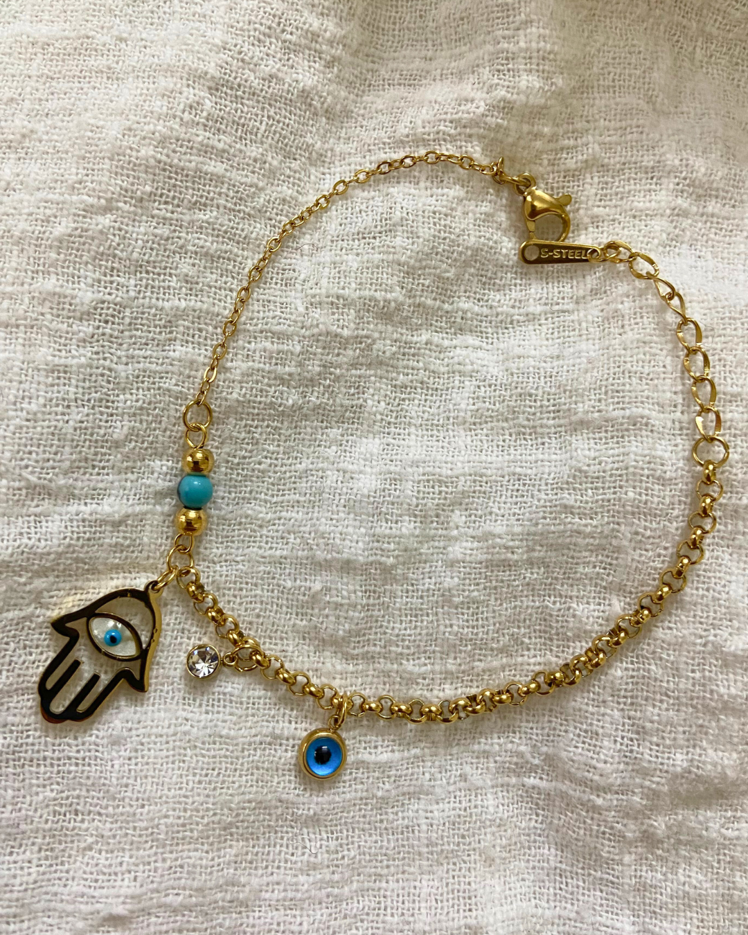 Hamsa Evil Eye Bracelet 18K Gold Plated
