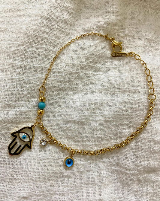 Hamsa Evil Eye Bracelet 18K Gold Plated