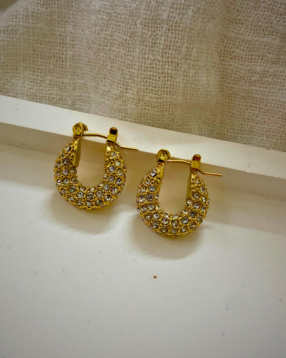 Zircon Studded Hug Hoops 18K Gold Plated