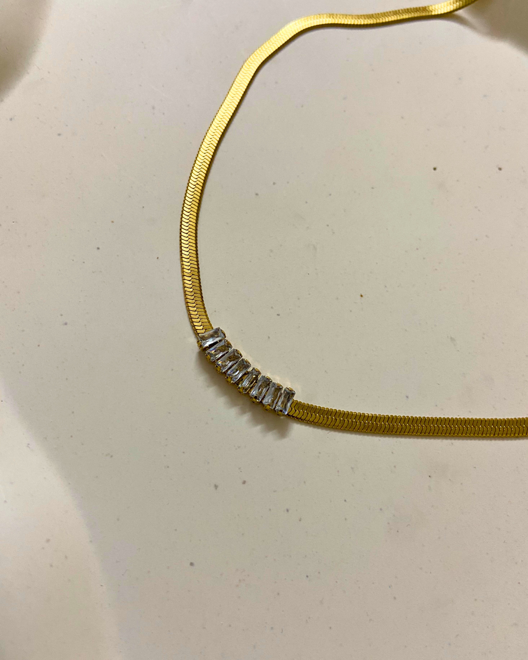 Baguette Crystal Necklace 18K Gold Plated