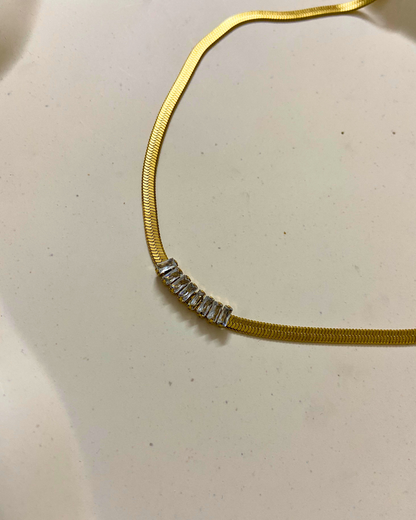Baguette Crystal Necklace 18K Gold Plated