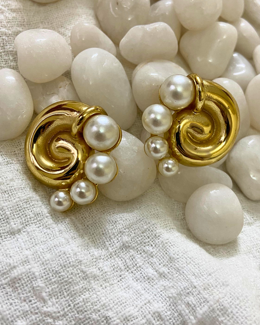 Pearl Spiral Earrings 18K Gold Plated