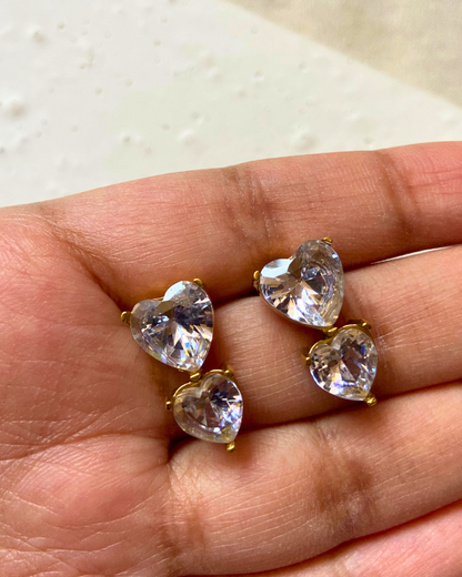 Duo Heart Solitaire Earrings