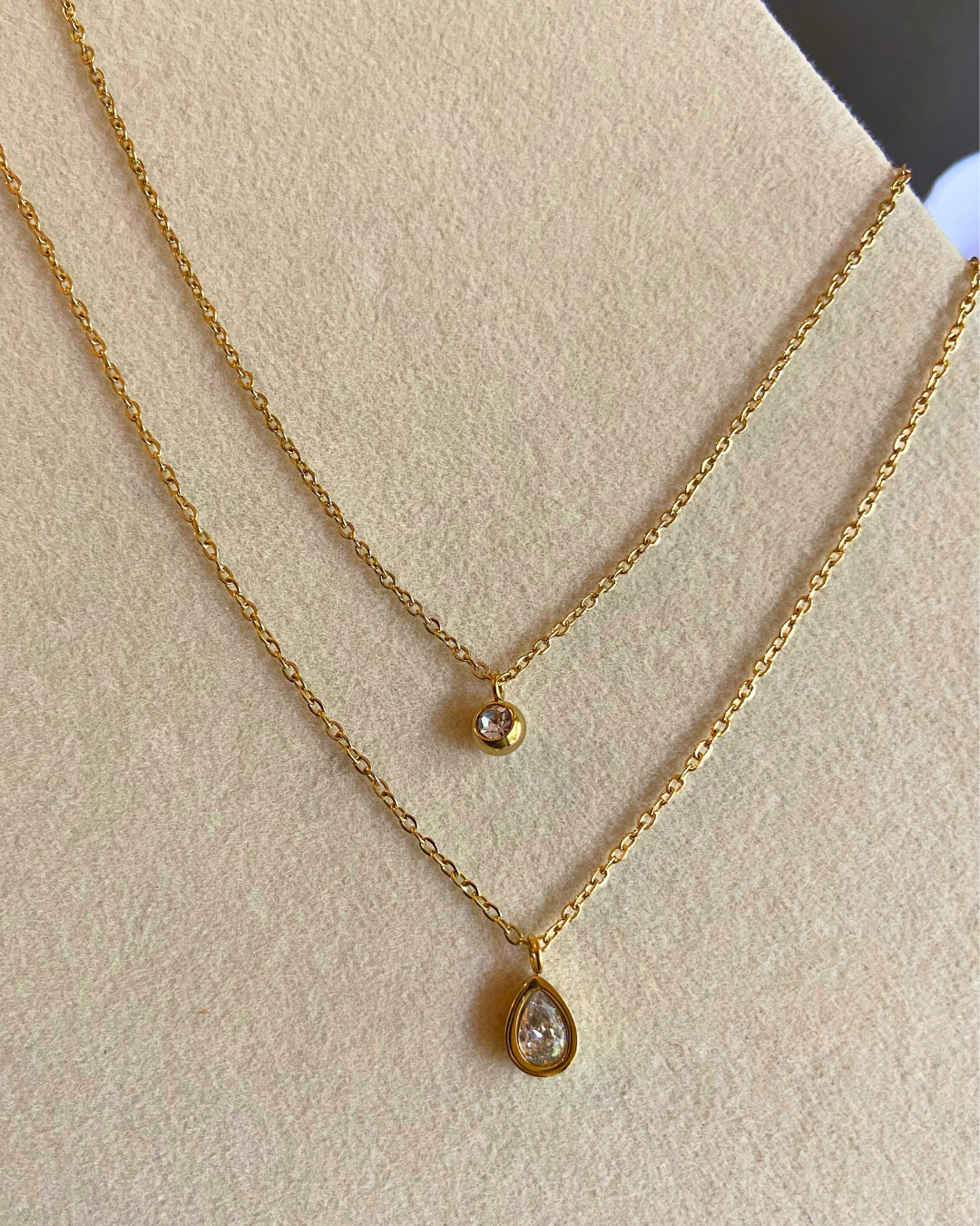Minimal Solitaire Layered Necklace- 18K Gold Plated