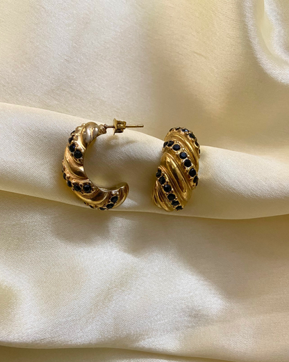 Twisted Croissant Earrings Black- 18K Gold Plated
