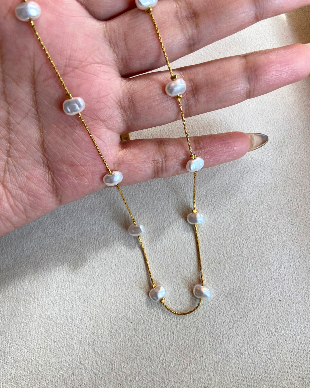 Pearl String Necklace- 18K Gold Plated