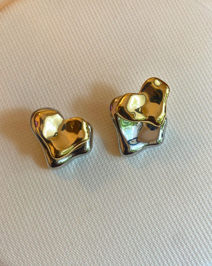 Dual Toned Adjustable Heart Studs 18K Gold Plated