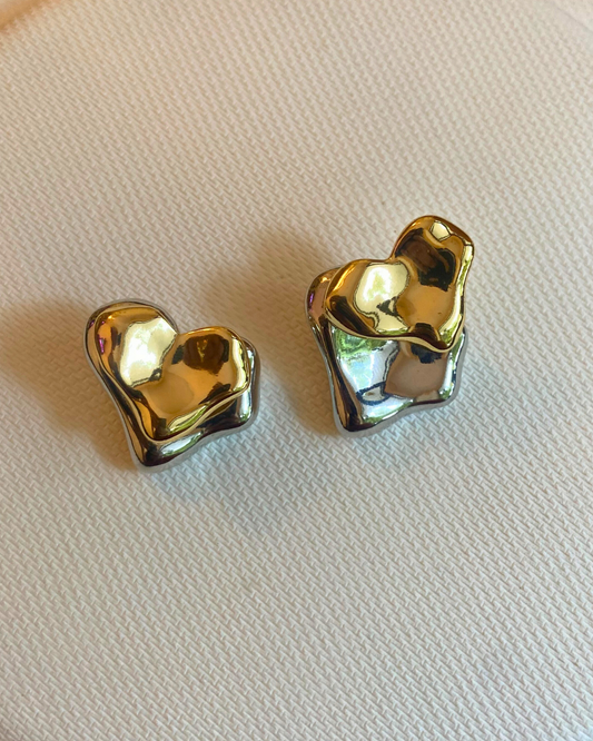 Dual Toned Adjustable Heart Studs 18K Gold Plated