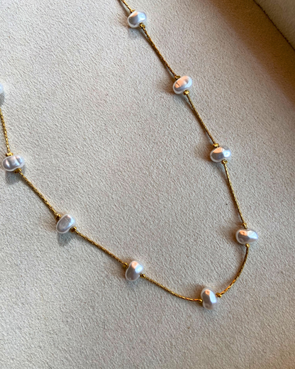 Pearl String Necklace- 18K Gold Plated