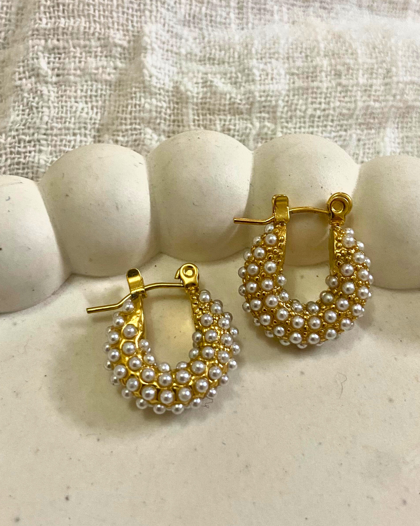 Pearl Embedded Hoops 18K Gold Plated