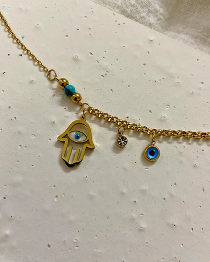 Hamsa Evil Eye Bracelet 18K Gold Plated