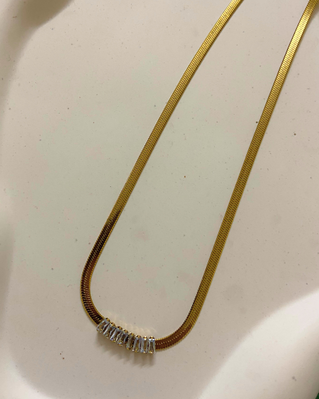 Baguette Crystal Necklace 18K Gold Plated