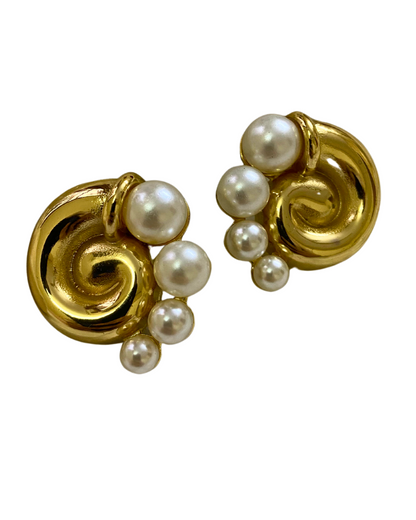 Pearl Spiral Earrings 18K Gold Plated