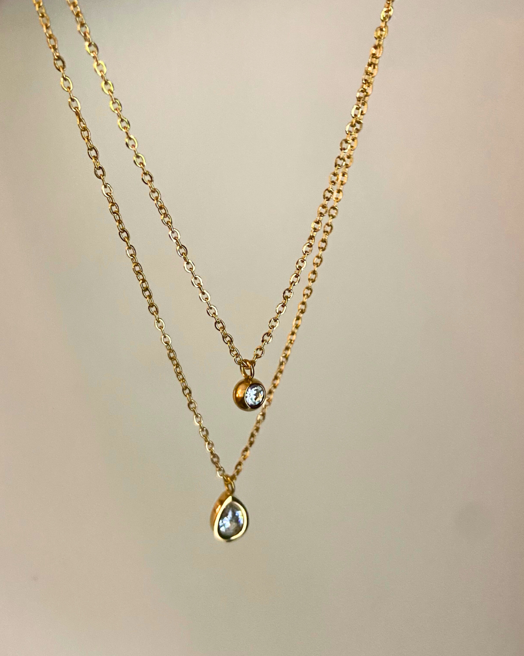 Minimal Solitaire Layered Necklace- 18K Gold Plated