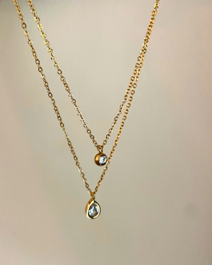 Minimal Solitaire Layered Necklace- 18K Gold Plated