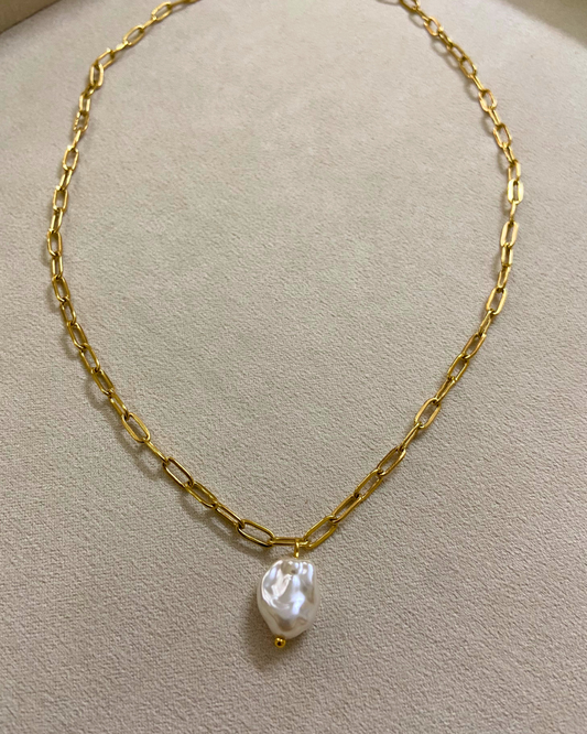 Pearl Paperclip Necklace- 18K Gold Plated