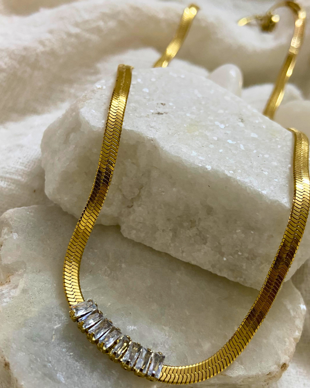 Baguette Crystal Necklace 18K Gold Plated