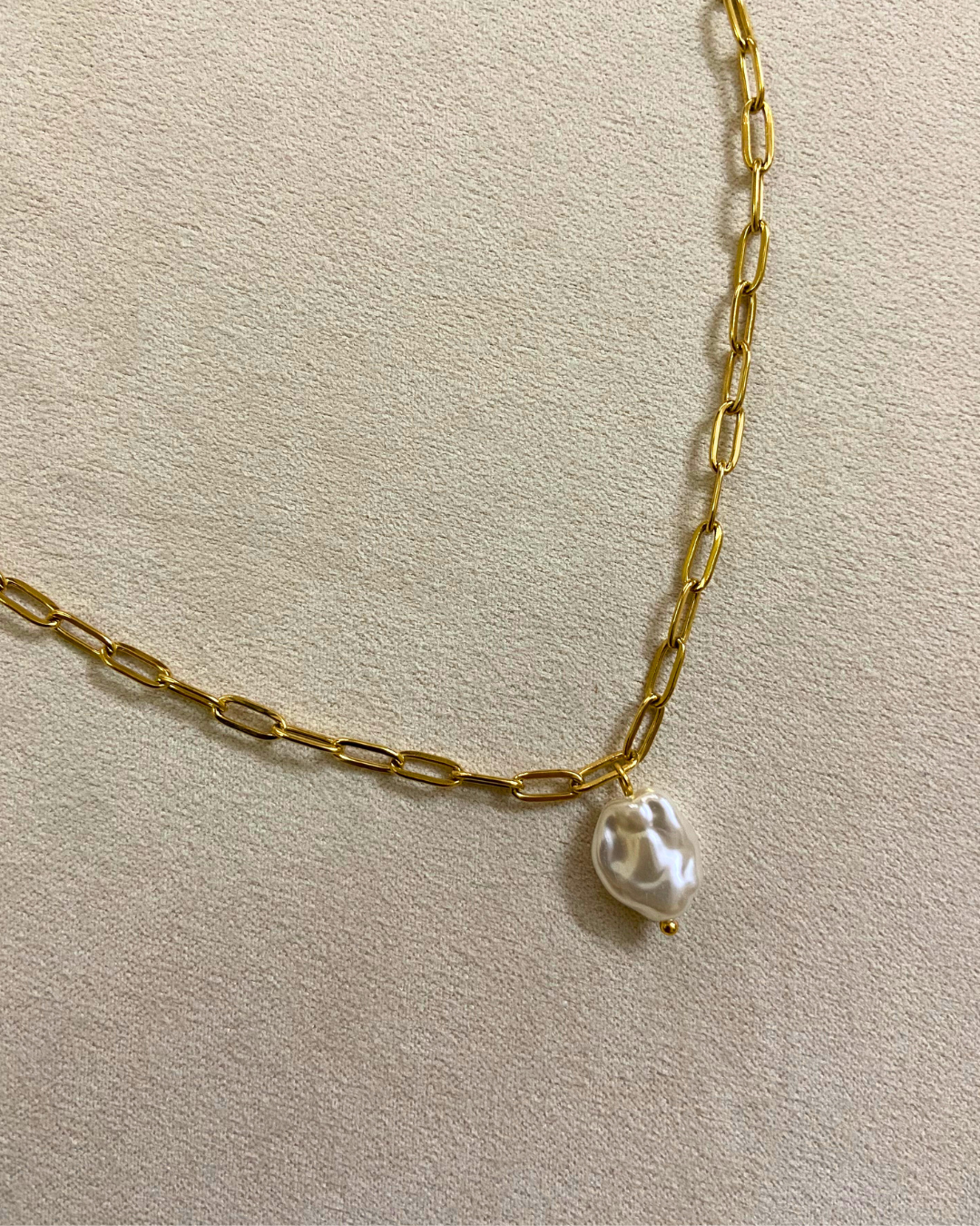 Pearl Paperclip Necklace- 18K Gold Plated