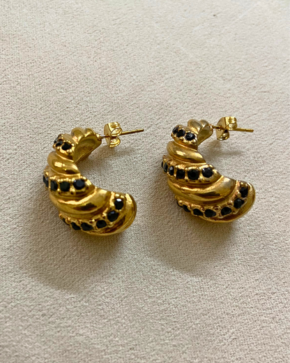 Twisted Croissant Earrings Black- 18K Gold Plated